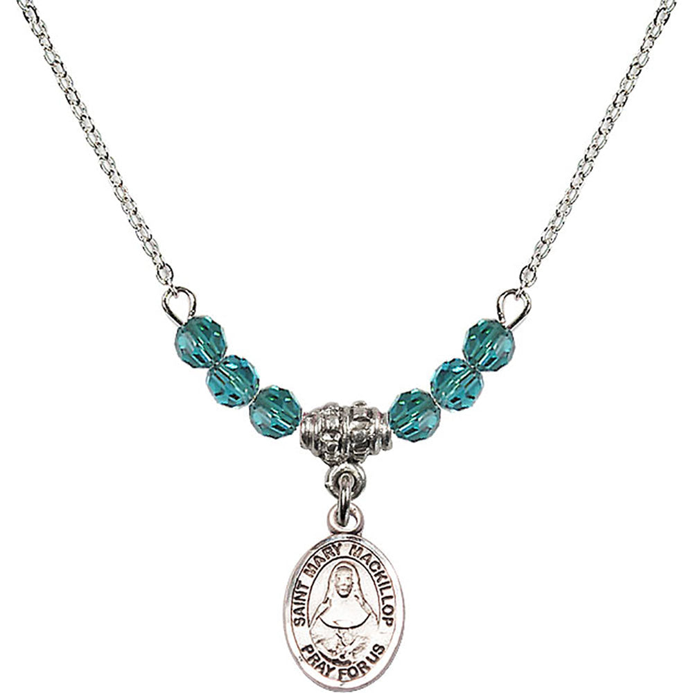 Sterling Silver Saint Mary Mackillop Birthstone Necklace with Zircon Beads - 9425