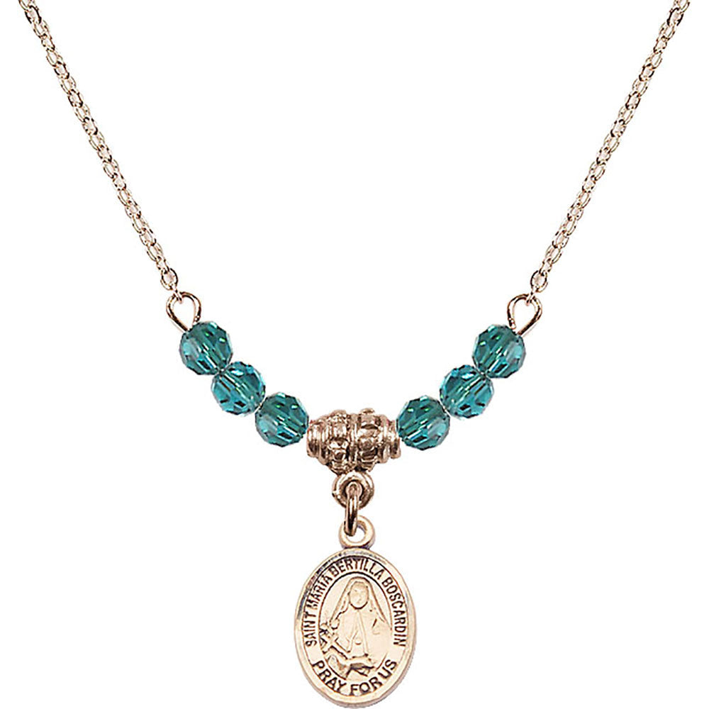 14kt Gold Filled Saint Maria Bertilla Boscardin Birthstone Necklace with Zircon Beads - 9428