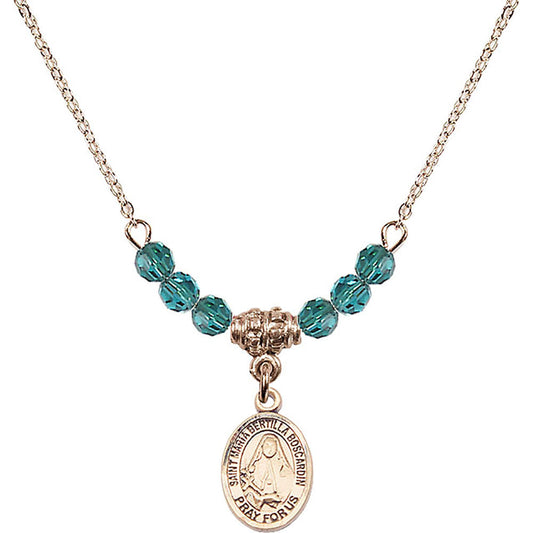 14kt Gold Filled Saint Maria Bertilla Boscardin Birthstone Necklace with Zircon Beads - 9428
