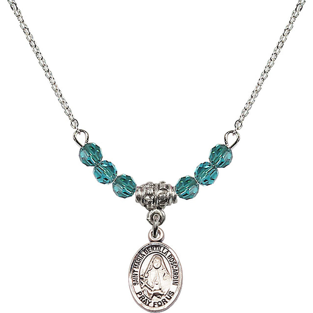 Sterling Silver Saint Maria Bertilla Boscardin Birthstone Necklace with Zircon Beads - 9428
