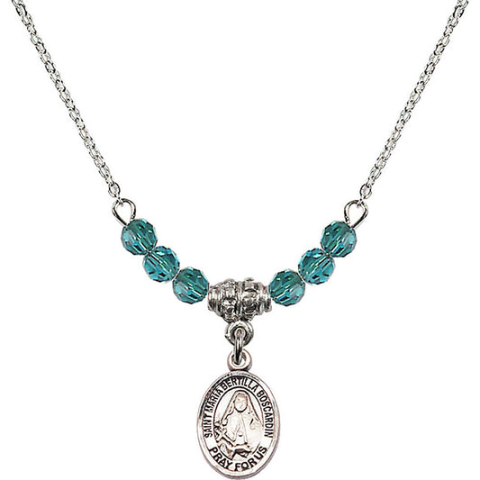 Sterling Silver Saint Maria Bertilla Boscardin Birthstone Necklace with Zircon Beads - 9428