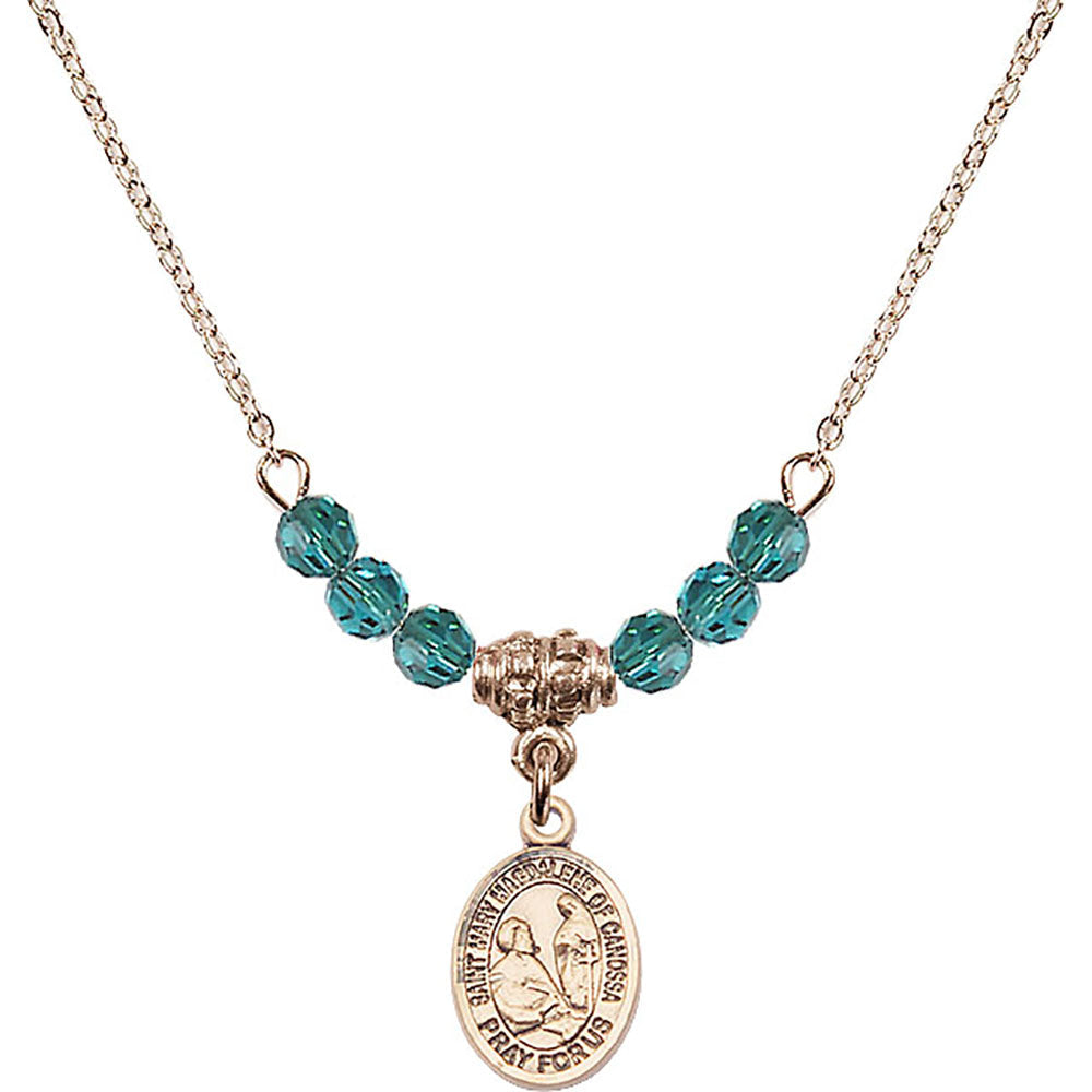 14kt Gold Filled Saint Mary Magdalene of Canossa Birthstone Necklace with Zircon Beads - 9429