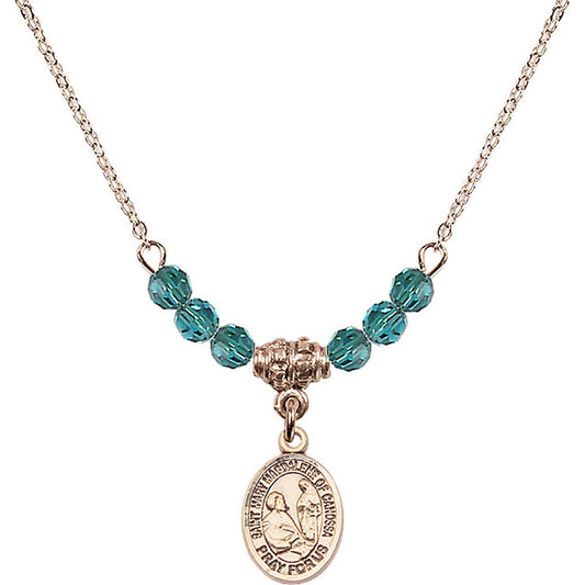 14kt Gold Filled Saint Mary Magdalene of Canossa Birthstone Necklace with Zircon Beads - 9429