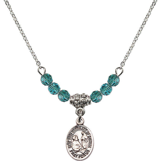 Sterling Silver Saint Mary Magdalene of Canossa Birthstone Necklace with Zircon Beads - 9429