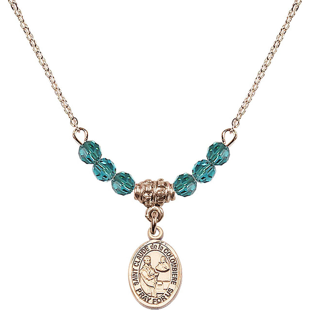 14kt Gold Filled Saint Claude de la Colombiere Birthstone Necklace with Zircon Beads - 9432
