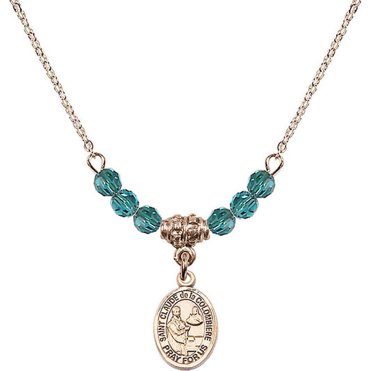 14kt Gold Filled Saint Claude de la Colombiere Birthstone Necklace with Zircon Beads - 9432