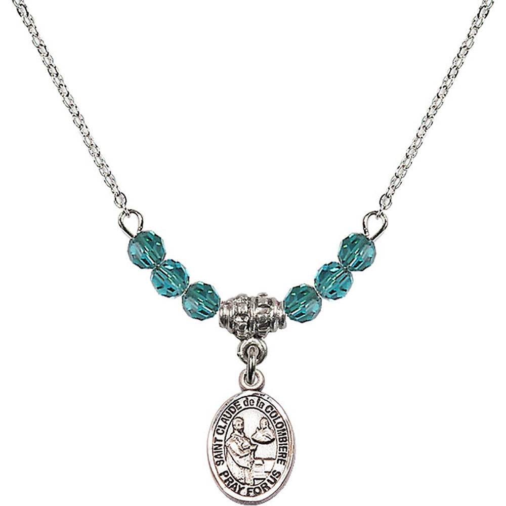 Sterling Silver Saint Claude de la Colombiere Birthstone Necklace with Zircon Beads - 9432