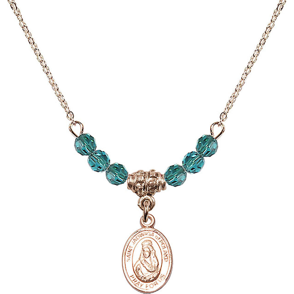 14kt Gold Filled Saint Jadwiga of Poland Birthstone Necklace with Zircon Beads - 9434