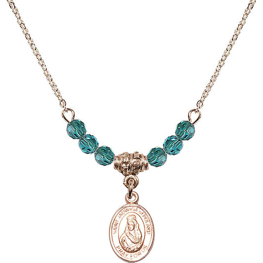 14kt Gold Filled Saint Jadwiga of Poland Birthstone Necklace with Zircon Beads - 9434