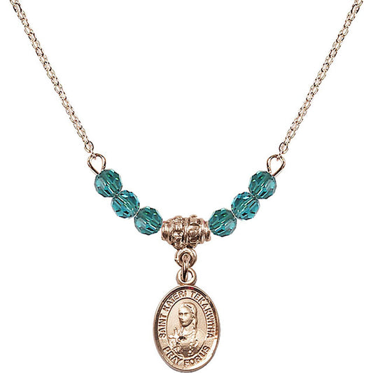 14kt Gold Filled Saint Kateri Tekakwitha Birthstone Necklace with Zircon Beads - 9438