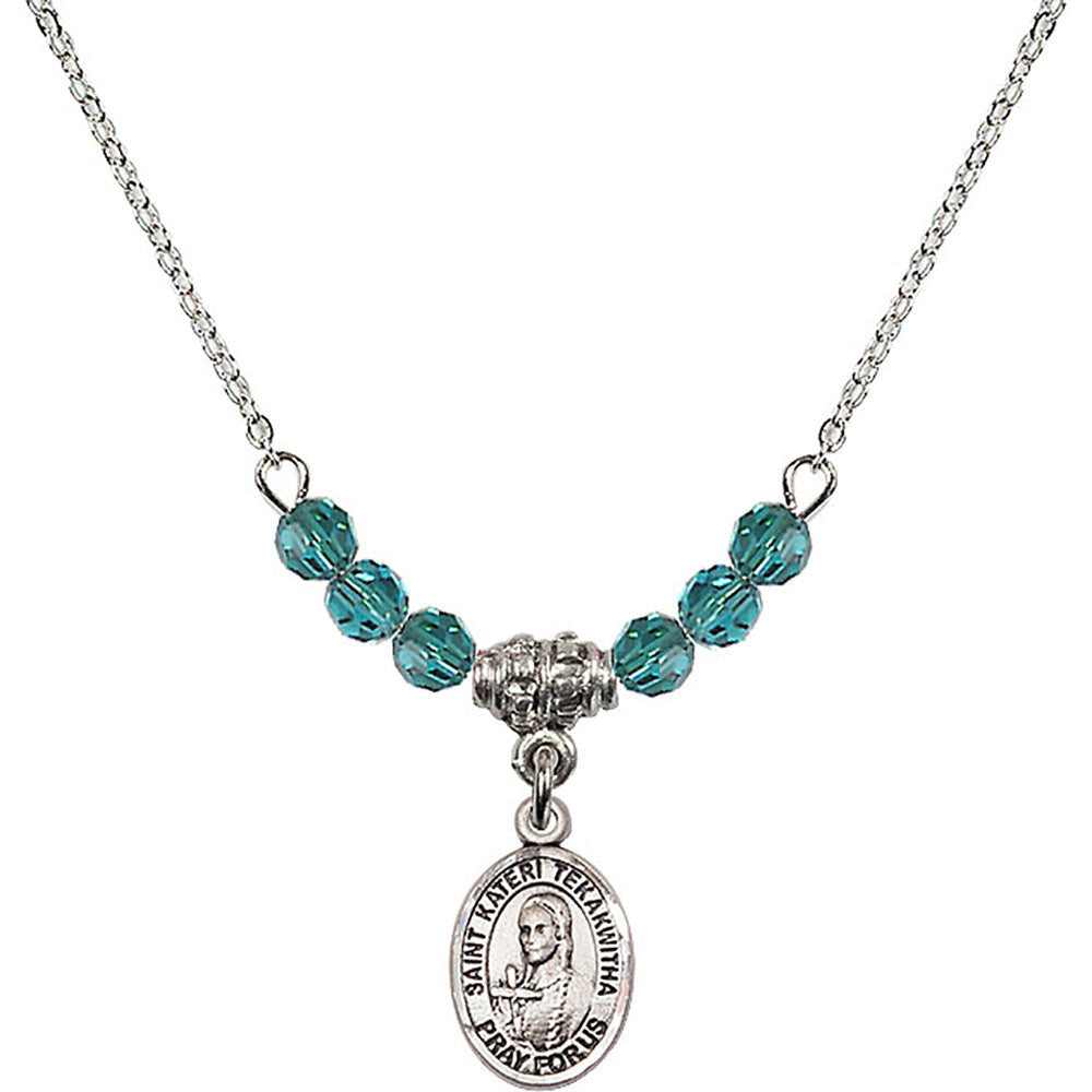 Sterling Silver Saint Kateri Tekakwitha Birthstone Necklace with Zircon Beads - 9438