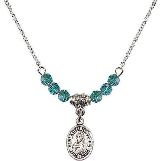 Sterling Silver Saint Kateri Tekakwitha Birthstone Necklace with Zircon Beads - 9438