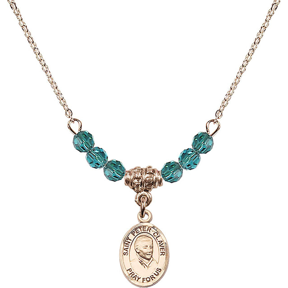 14kt Gold Filled Saint Peter Claver Birthstone Necklace with Zircon Beads - 9442