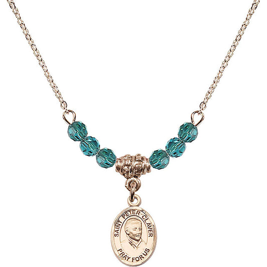 14kt Gold Filled Saint Peter Claver Birthstone Necklace with Zircon Beads - 9442