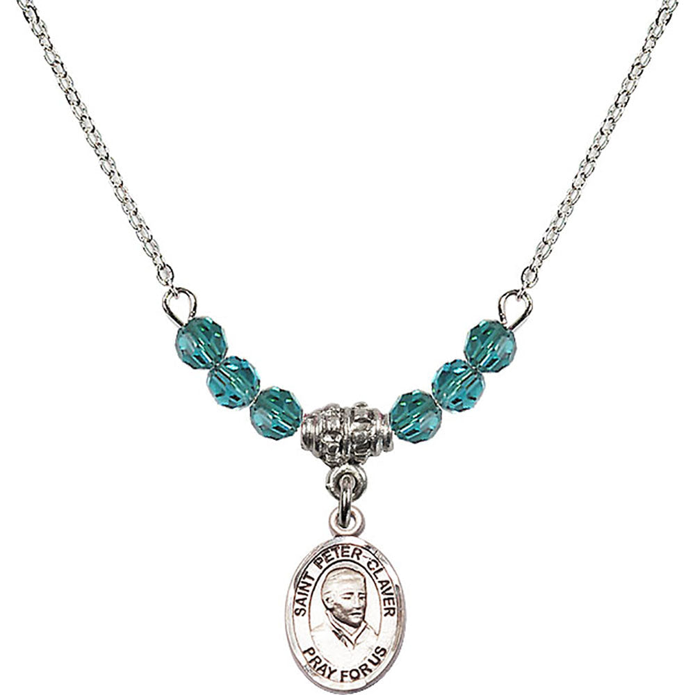 Sterling Silver Saint Peter Claver Birthstone Necklace with Zircon Beads - 9442