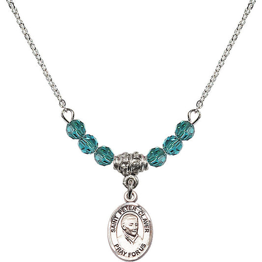 Sterling Silver Saint Peter Claver Birthstone Necklace with Zircon Beads - 9442