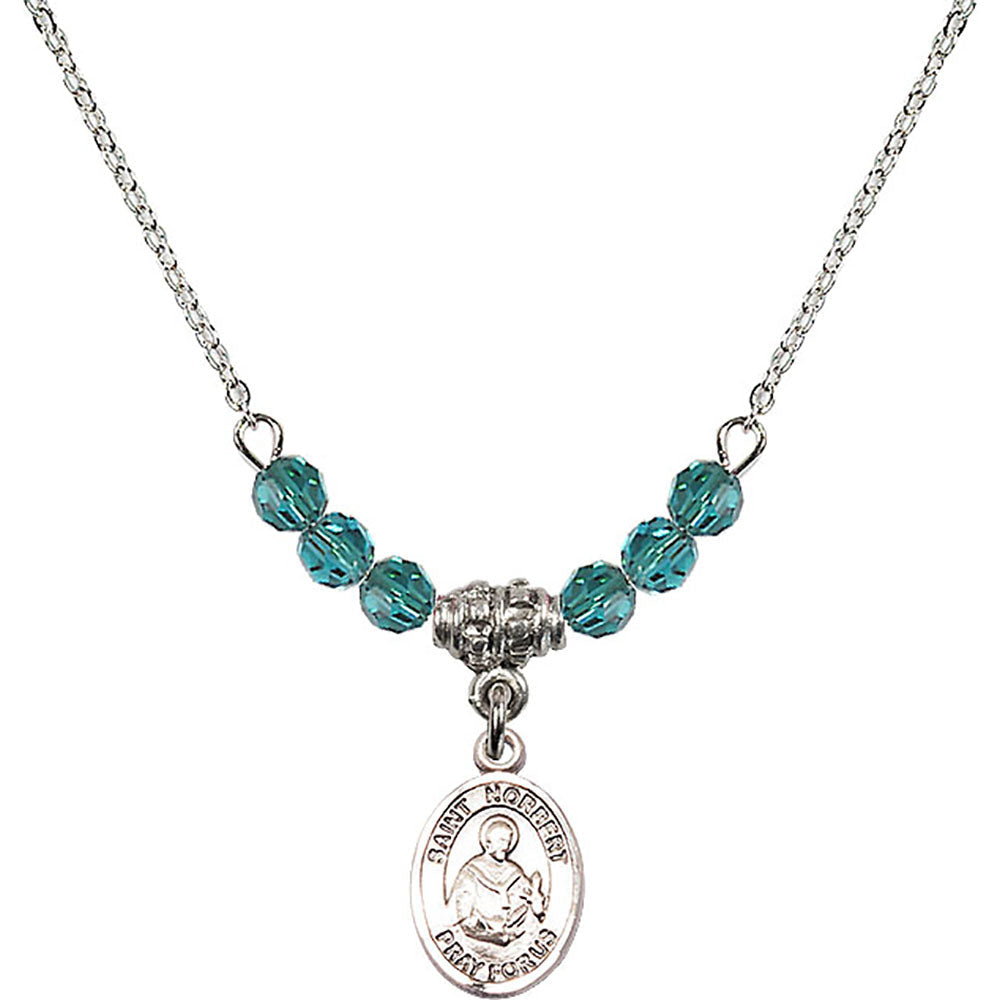 Sterling Silver Saint Norbert of Xanten Birthstone Necklace with Zircon Beads - 9447