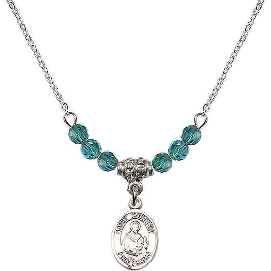 Sterling Silver Saint Norbert of Xanten Birthstone Necklace with Zircon Beads - 9447