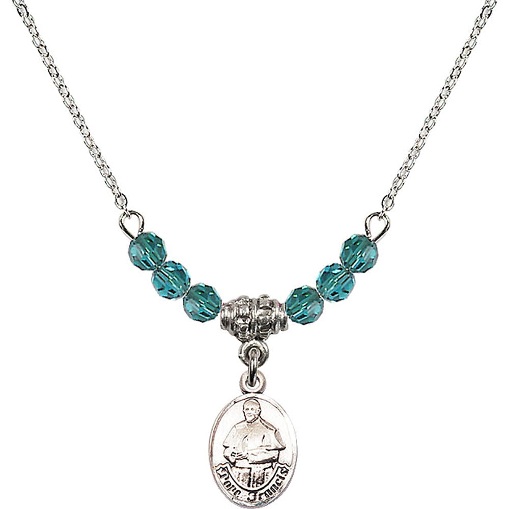 Sterling Silver Pope Francis Birthstone Necklace with Zircon Beads - 9451