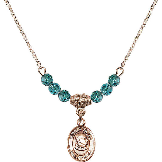14kt Gold Filled Saint John XXIII Birthstone Necklace with Zircon Beads - 9455