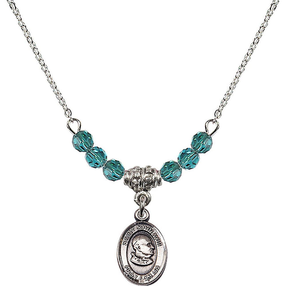 Sterling Silver Saint John XXIII Birthstone Necklace with Zircon Beads - 9455