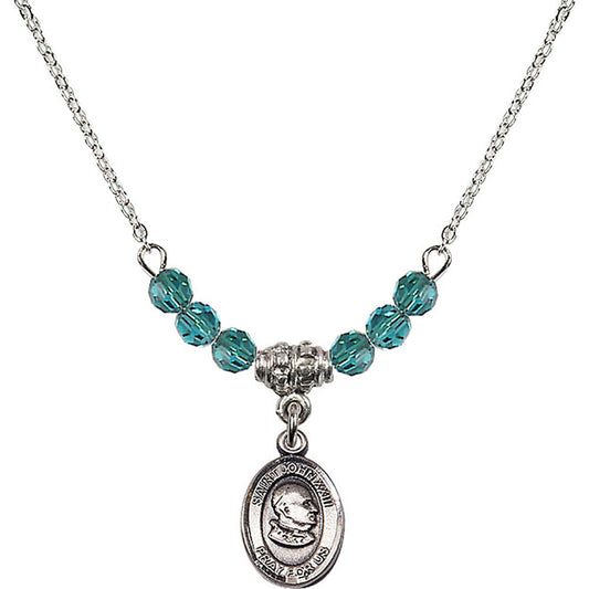 Sterling Silver Saint John XXIII Birthstone Necklace with Zircon Beads - 9455