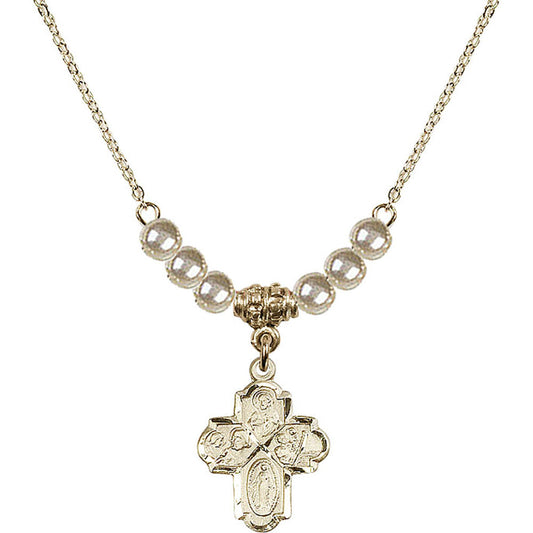 14kt Gold Filled 4-Way Birthstone Necklace with Faux-Pearl Beads - 0047