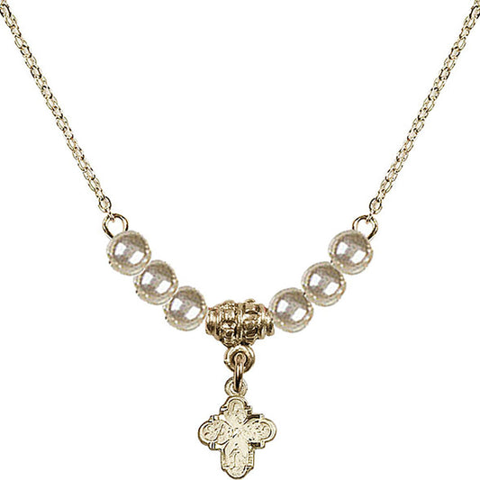 14kt Gold Filled 4-Way Birthstone Necklace with Faux-Pearl Beads - 0207