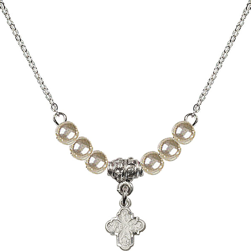 Sterling Silver 4-Way Birthstone Necklace with Faux-Pearl Beads - 0207