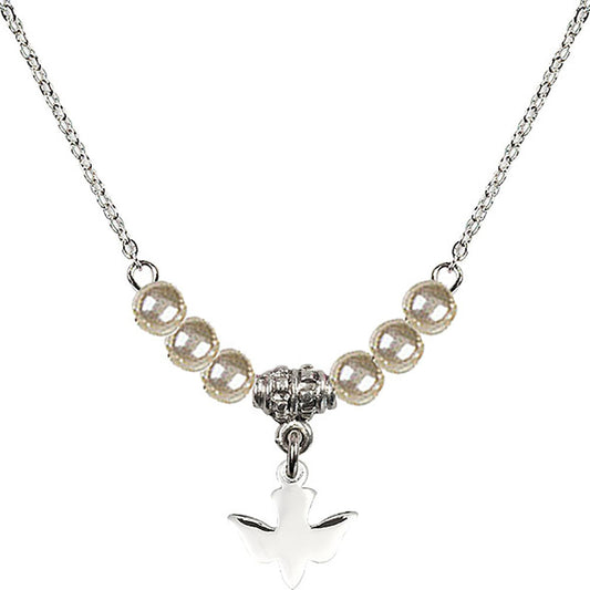 Sterling Silver Holy Spirit Birthstone Necklace with Faux-Pearl Beads - 0225