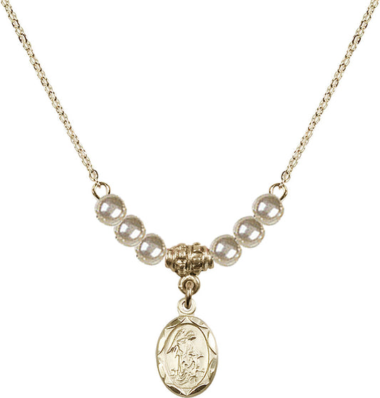14kt Gold Filled Guardian Angel Birthstone Necklace with Faux-Pearl Beads - 0301