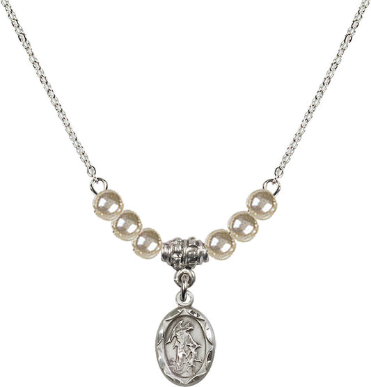 Sterling Silver Guardian Angel Birthstone Necklace with Faux-Pearl Beads - 0301