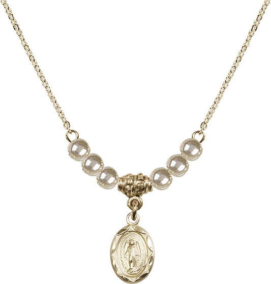 14kt Gold Filled Miraculous Birthstone Necklace with Faux-Pearl Beads - 0301