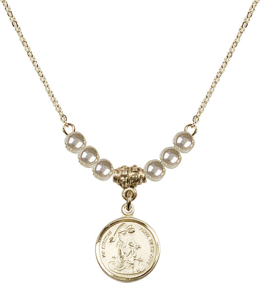 14kt Gold Filled Guardian Angel Birthstone Necklace with Faux-Pearl Beads - 0601