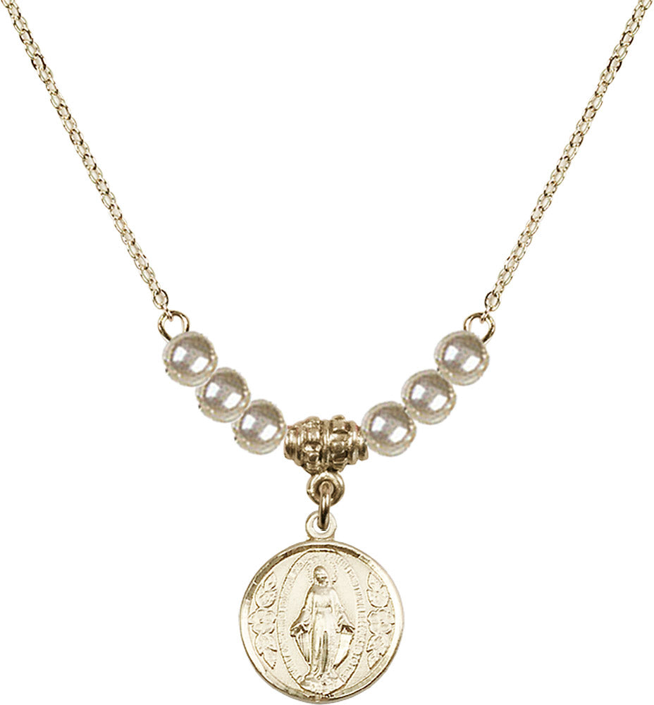 14kt Gold Filled Miraculous Birthstone Necklace with Faux-Pearl Beads - 0601