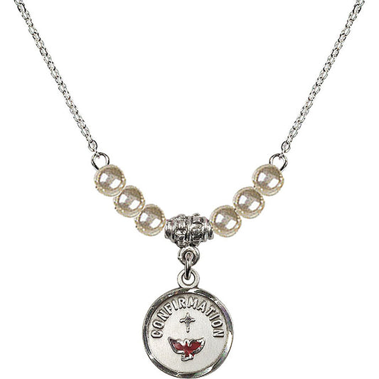 Sterling Silver Confirmation Birthstone Necklace with Faux-Pearl Beads - 0601