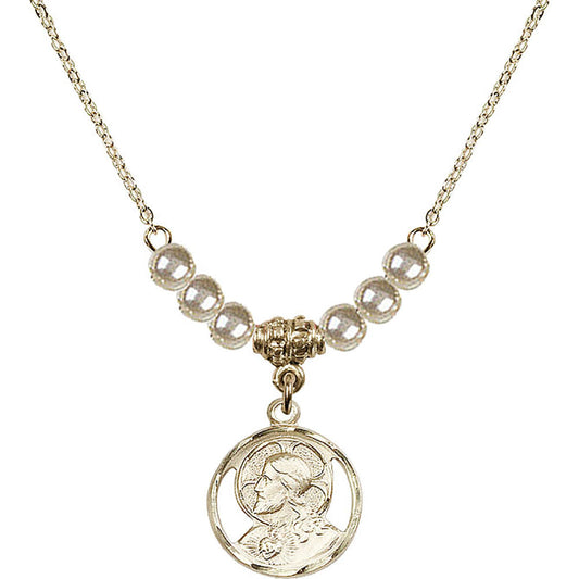 14kt Gold Filled Scapular Birthstone Necklace with Faux-Pearl Beads - 0611