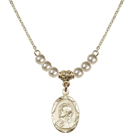 14kt Gold Filled Scapular Birthstone Necklace with Faux-Pearl Beads - 0612