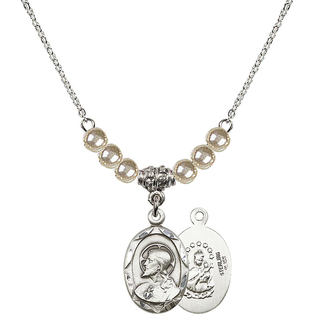 Sterling Silver Scapular Birthstone Necklace with Faux-Pearl Beads - 0612