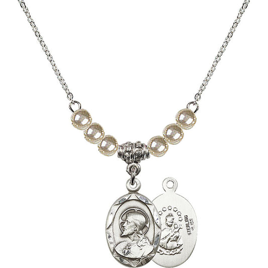 Sterling Silver Scapular Birthstone Necklace with Faux-Pearl Beads - 0612