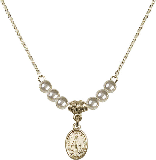 14kt Gold Filled Miraculous Birthstone Necklace with Faux-Pearl Beads - 0702
