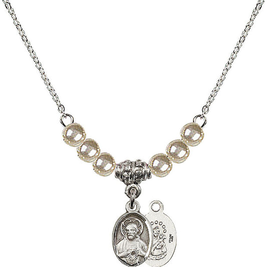 Sterling Silver Scapular Birthstone Necklace with Faux-Pearl Beads - 0702