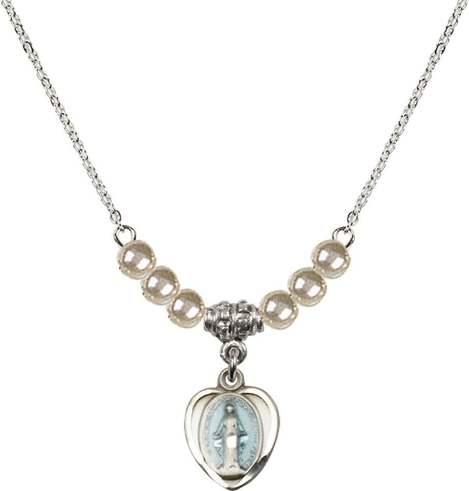 Sterling Silver Miraculous Birthstone Necklace with Faux-Pearl Beads - 0706