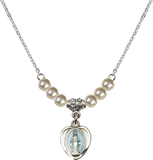 Sterling Silver Miraculous Birthstone Necklace with Faux-Pearl Beads - 0706