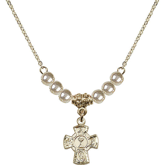 14kt Gold Filled 5-Way / Chalice Birthstone Necklace with Faux-Pearl Beads - 0845