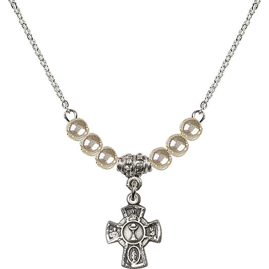 Sterling Silver 5-Way / Chalice Birthstone Necklace with Faux-Pearl Beads - 0845