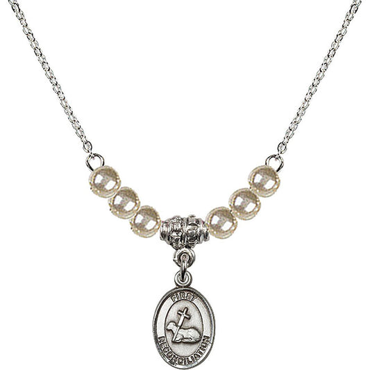 Sterling Silver First Reconciliation Birthstone Necklace with Faux-Pearl Beads - 0968