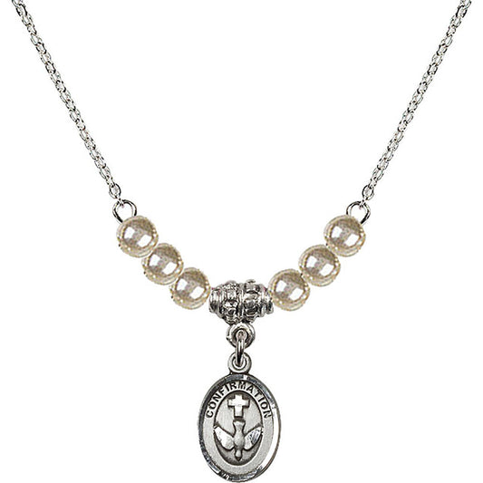Sterling Silver Confirmation Birthstone Necklace with Faux-Pearl Beads - 0973
