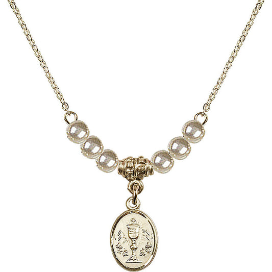 14kt Gold Filled Chalice Birthstone Necklace with Faux-Pearl Beads - 0975
