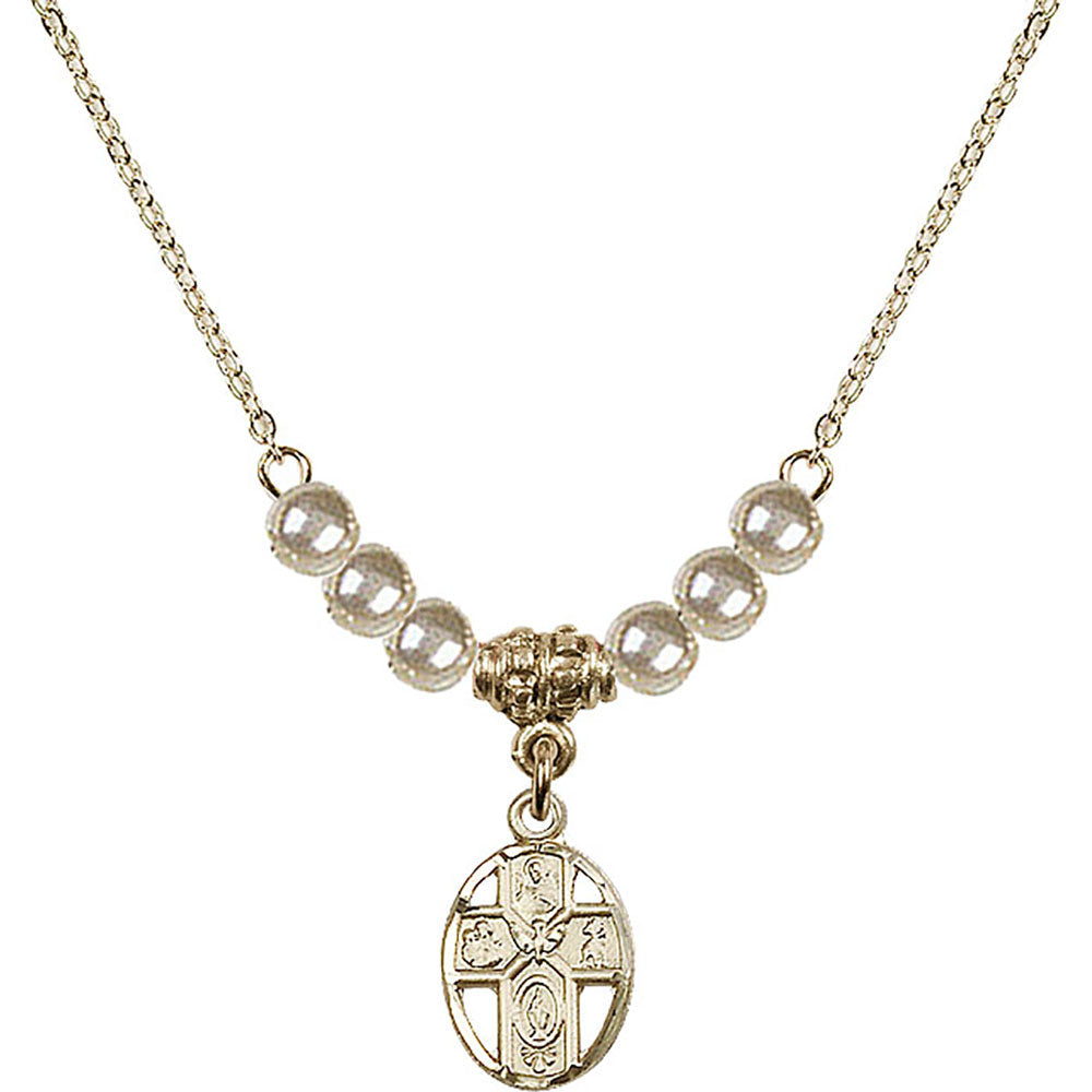 14kt Gold Filled 5-Way Birthstone Necklace with Faux-Pearl Beads - 0980